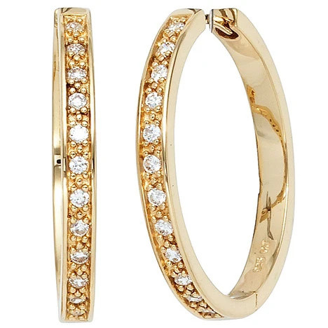 Colfem Creolen 925 Sterling Silber, gold vergoldet, 24 Zirkonia, Ohrringe - Bild 1