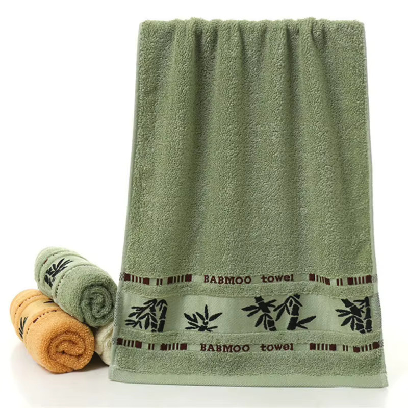 Inyahome Badetuch aus saugfähiger Bambusfaser mit floralem Jacquard-Blattmuster in Grün, B/H: 70 x 140 cm - Bild 3