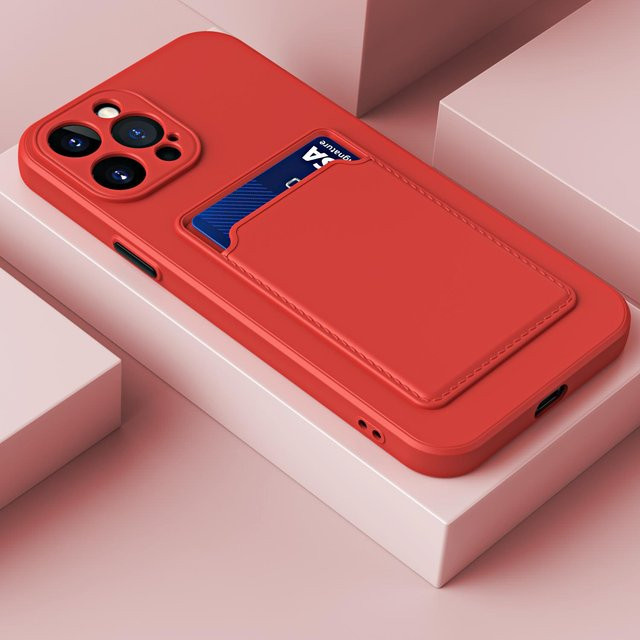 Apple iPhone 15 Pro Silikon und TPU Handyhülle mit Kartenfach in Transparent und Rot - Bild 1