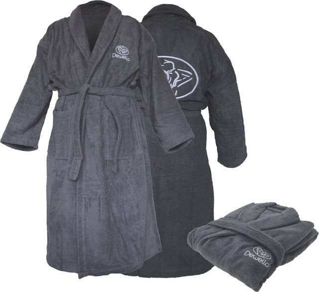 Dewello Bademantel aus Baumwolle für Sauna und Sport, Frottee Unisex, Grau - Bild 1