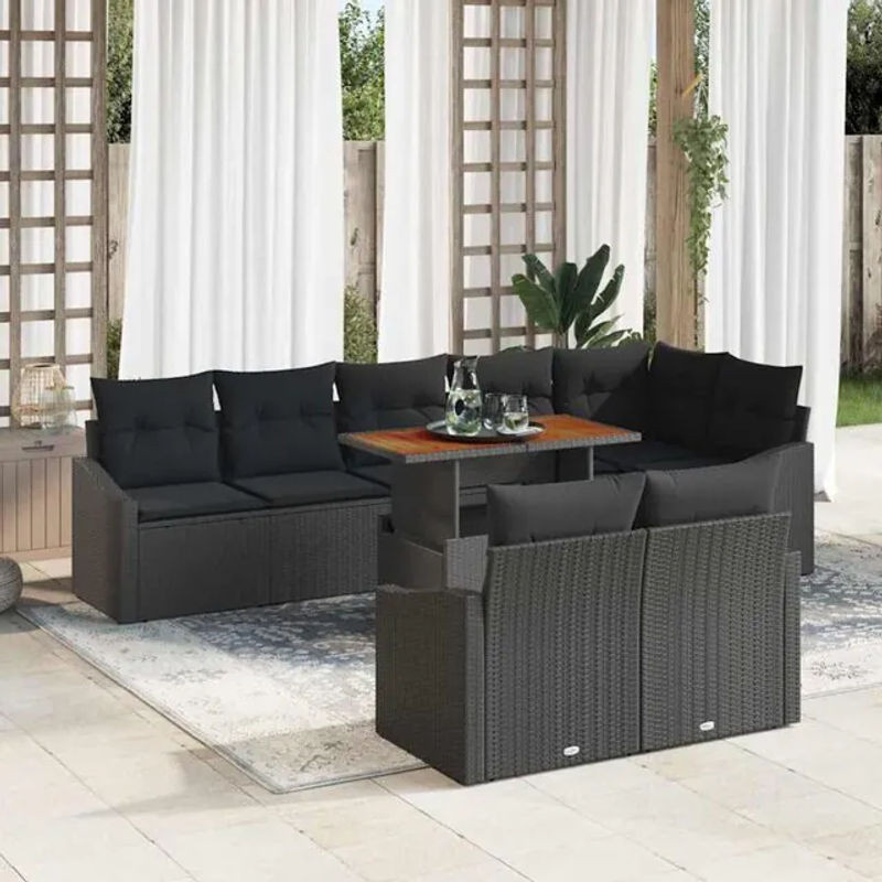 9-teiliges Gartenmöbel-Set von vidaxl aus Polyrattan und Akazien-Massivholz in Schwarz und Braun - Bild 1