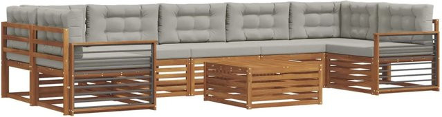 vidaXL Outdoor-Sofagarnitur aus Akazienholz mit Kissen, 24-teiliges Set, Natur und Hellgrau - Bild 1