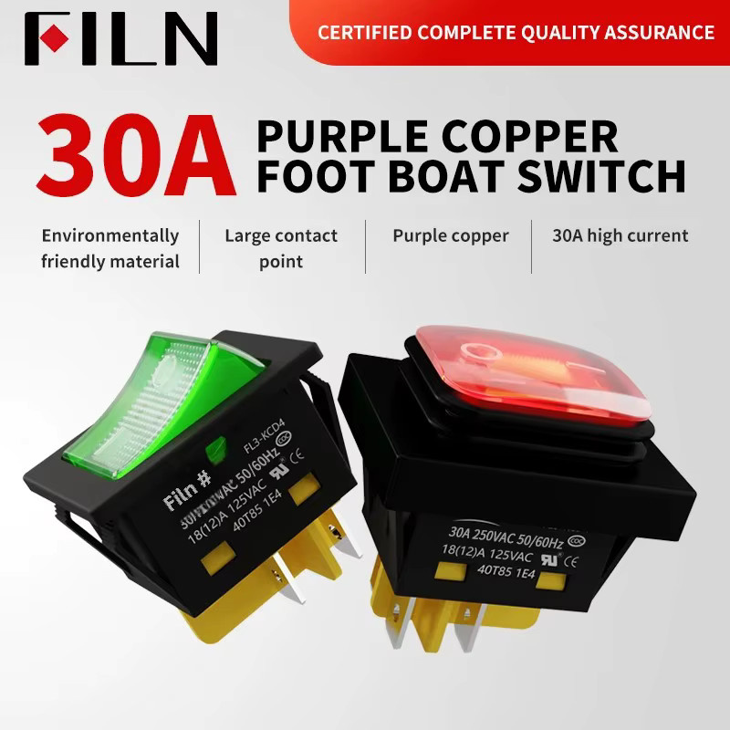 FILN Hochleistungs-4-Pin-DPST Kippschalter mit LED, IP67 wasserdicht, 30A/220V, Schwarz - Bild 3