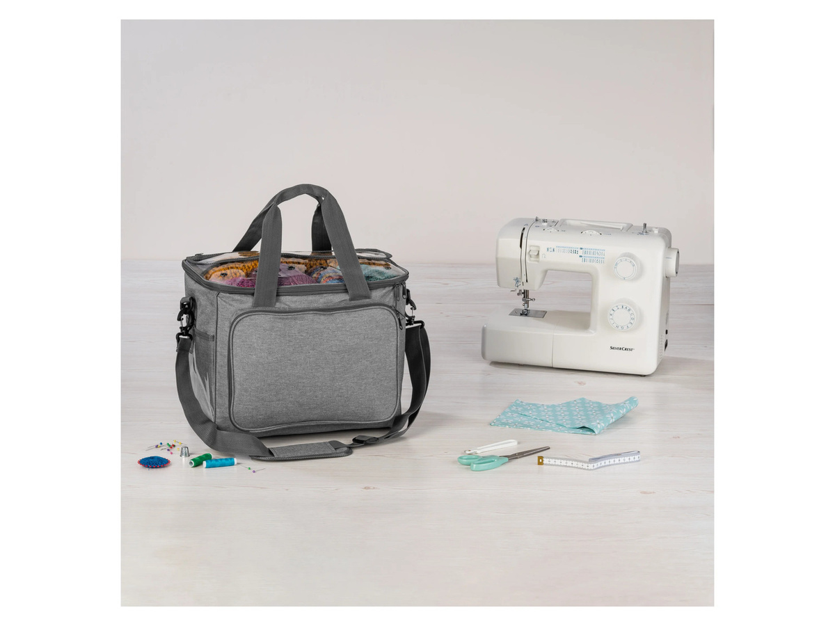 CRELANDO Nähmaschinen Trolley und Aufbewahrungstasche für Strickzubehör, grau und transparent, B/T/H: 30,0 x 29,0 x 27,0 cm - Bild 2