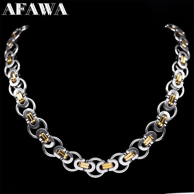 AFAWA Halskette, Byzantinische Runde Link, Gold Farbe, Edelstahl, Unisex - Bild 1