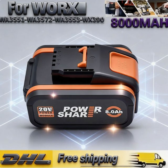 Worx Ersatzakku WA3553 WA3551 für 20V Li-Ion Akku-Werkzeuge, Schwarz, 8000 mAh - Bild 1