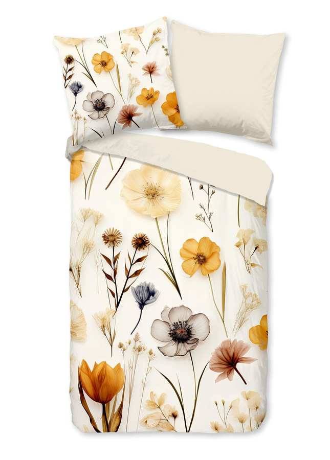 Good Morning Baumwoll-Bettwäsche Lara Wiesenblumen natur ecru, Set aus Bettbezug und Kissenbezug, Farbe: beige/multicolour, B/H: 135 x 200 cm, Kissenbezug: 80 x 80 cm - Bild 1