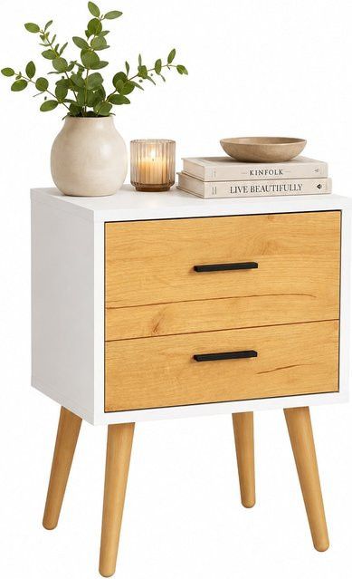 VCM Nachttisch Singol XXL im Retro-Design mit 2 Schubladen, Weiß, B/T/H: 45 x 30 x 70 cm - Bild 1