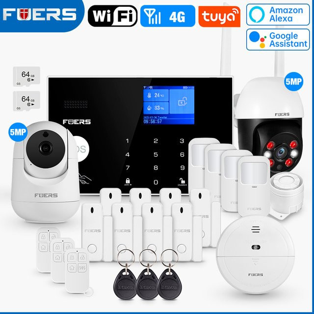 FUERS G34 Tuya Smart Alarm System mit WIFI und 4G Steuerung inklusive Sirene, Bewegungsmelder und Rauchsensor - Bild 1