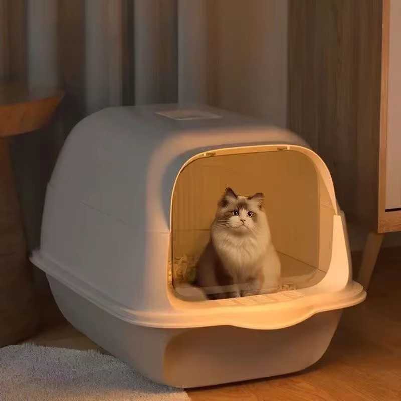 Geschlossene Katzentoilette mit großer Kapazität und Anti-Spritz-Funktion in Schwarz oder Weiß, B/T/H: 50,0 x 35,0 x 35,0 cm - Bild 3