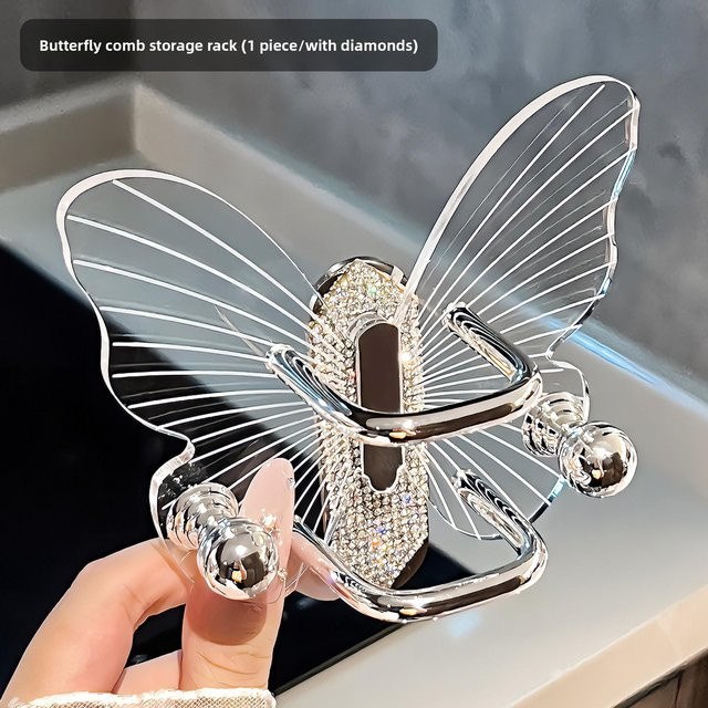 Elberta Kammhalter für das Badezimmer mit Diamond-Design, Wandmontage, Silber - Bild 1