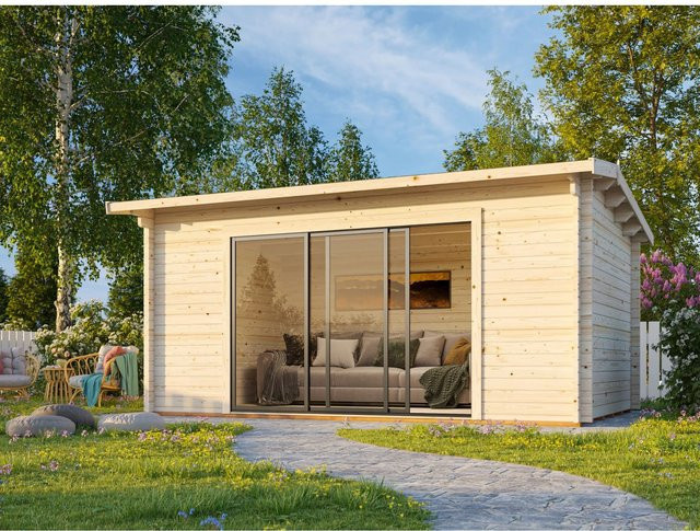 Palmako Gartenhaus Ines Slide aus Fichtenholz mit Glasschiebetüren in Grau-Anthrazit, B/T: 480 x 300 cm - Bild 1