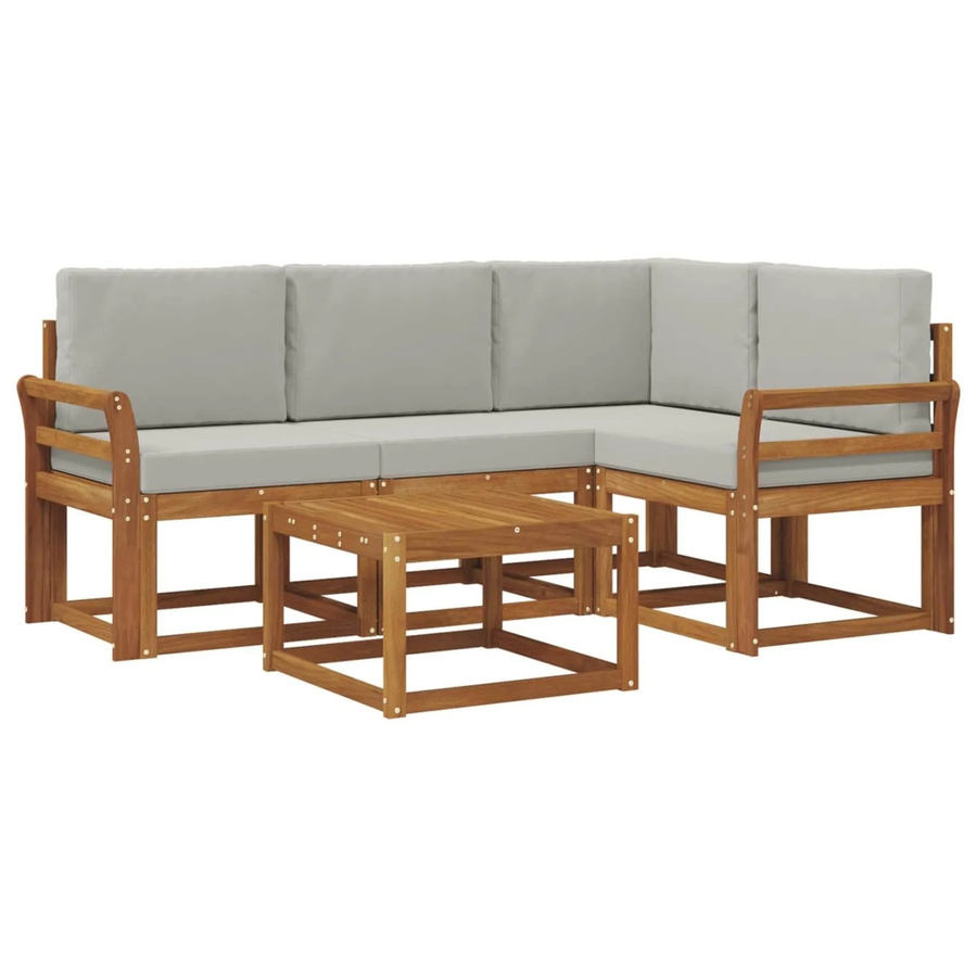 vidaXL Outdoor-Sofagarnitur in L-Form aus Akazienholz mit 5 Kissen in Beige und Grau - Bild 2