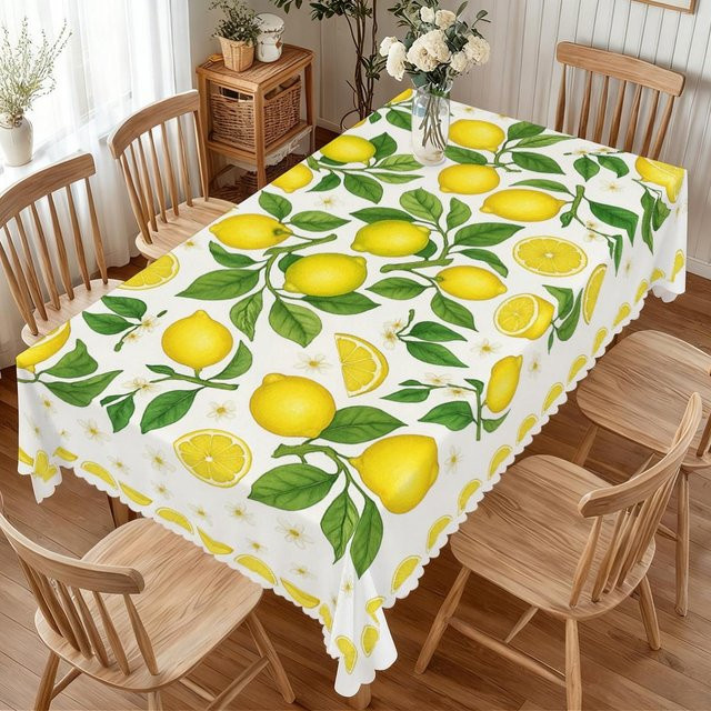 Waschbare Tischdecke mit Zitronen-Motiv von JMG Household Supplies in Grün und Weiß, rechteckig, B/T: 140 x 240 cm - Bild 1