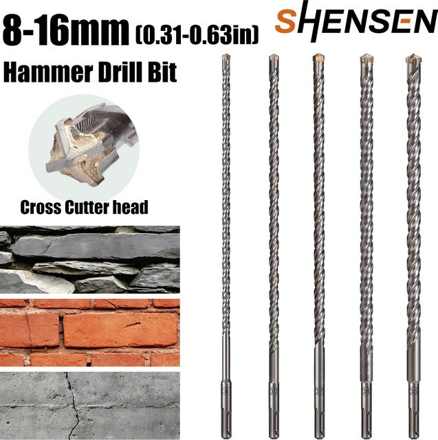 SHENSEN SDS Plus Kreuzspitzen-Bohrer Set in Silber, verlängert mit 500 mm Länge, Schlagbohrer für Ziegel, Beton und Marmor, Durchmesser 8-16 mm - Bild 1