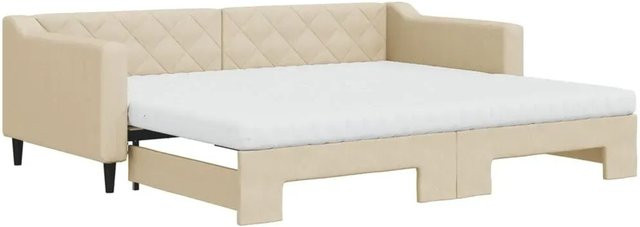 vidaXL Ausziehbares Tagesbett mit Matratze in Creme, Modernes Design mit Stoffbezug und Schaumstofffüllung, B/T/H: 90 x 200 cm - Bild 1