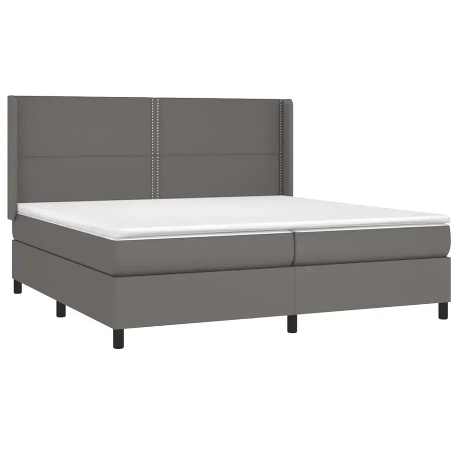 vidaXL Boxspringbett mit Matratze in Grau aus Kunstleder mit LED-Unterbettbeleuchtung und USB-Ladeanschluss, B/T: 200 x 200 cm - Bild 2
