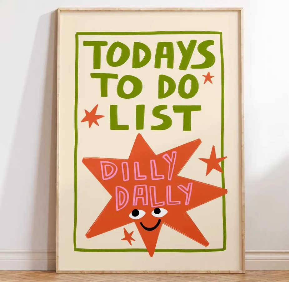 Dilly Dally Digitaler Kunst-Download als Illustrationsplakat mit Typografie und Sternen in Mehrfarbig, Rechteckiges Wandbild für dein Wohnzimmer - Bild 2