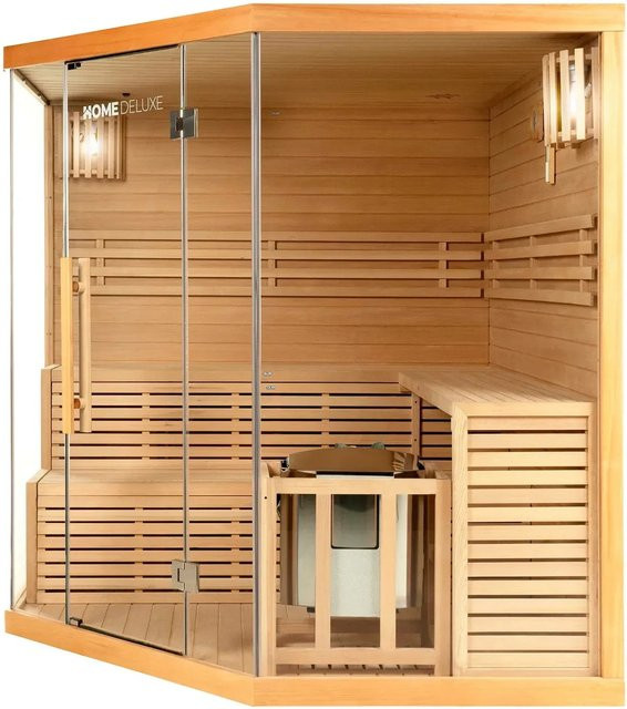 Home Deluxe Traditionelle Sauna SKYLINE BIG XL aus Fichtenholz in Beige mit 8 kW Saunaofen für 6 Personen, B/T/H: 200 x 200 x 210 cm - Bild 1