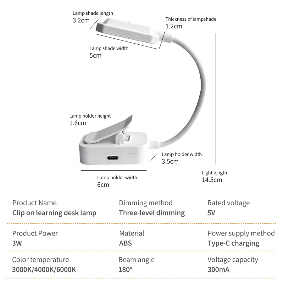 GGBEE LED Schreibtischlampe mit Clip und 360 Grad Schwanenhals, wiederaufladbare Leselampe mit Touch-Dimmer und Augenschutz für Nachttisch und Studierzimmer - Bild 5
