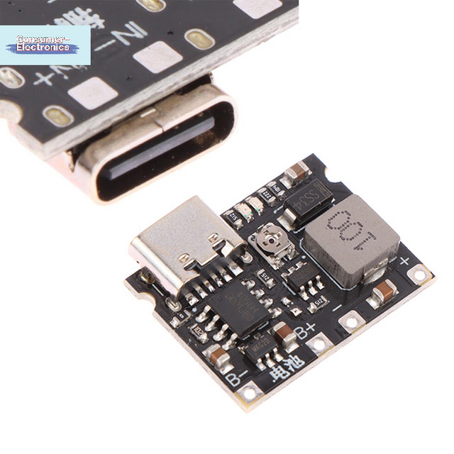 JETTING USB Type-C Lithium-Batterie-Schnelllademodul für Li-Ion 18650 3,7V 4,2V mit DC-DC Step-Up-Boost-Funktion in Schwarz - Bild 1