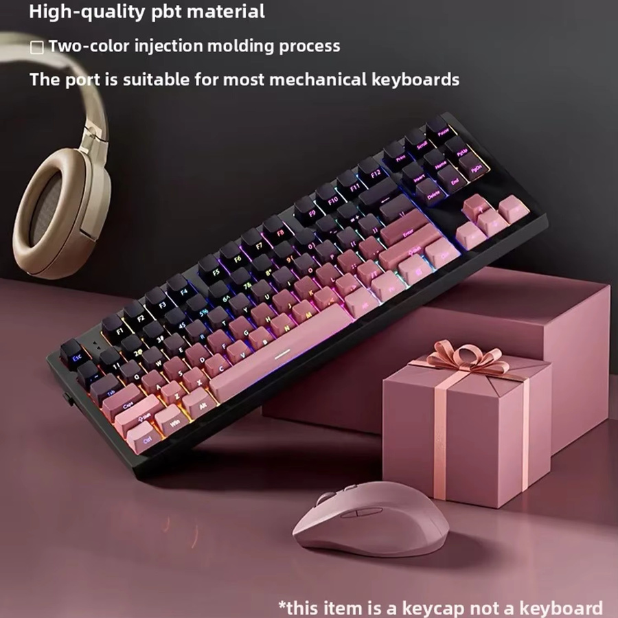 PBT-Mikrogrit Tastenkappen-Set für mechanische Tastaturen mit seitlicher Gravur und Farbverlauf in Multicolour, 133 Tasten - Bild 2