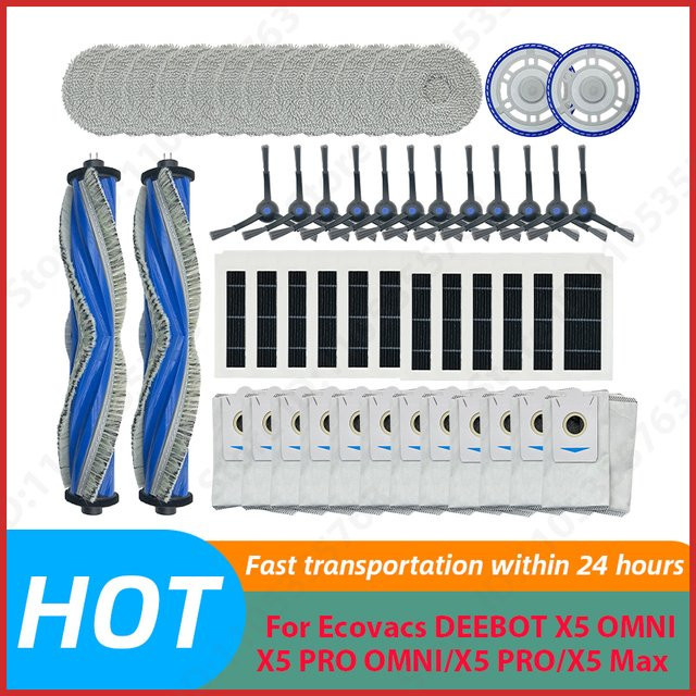 QIXIAO Zubehör-Set für Ecovacs DEEBOT X5 OMNI, X5 PRO OMNI, X5 PRO und X5 Max mit Hauptbürste, Seitenbürste, Filter, Wischmopp und Staubbeutel - Bild 1