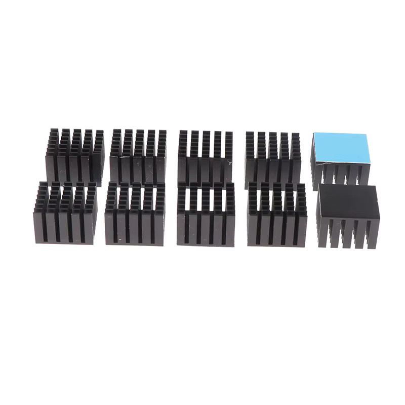 JETTING Aluminium-Kühlkörper Set mit Thermoband für elektronische Chips, IC und LED, 5 Stück, B/T/H: 22 x 22 x 15 mm, Silber und Schwarz - Bild 2