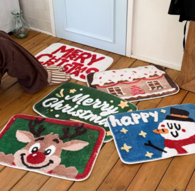 VIKAMA Weihnachts-Teppich aus Kaschmirimitat mit Tier-Motiv, rutschfest, Mehrfarbig, B/T: 60 x 40 cm - Bild 1