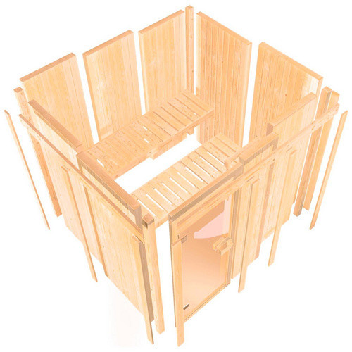 Karibu Sauna Vijandi in Beige mit 9 kW Saunaofen und integrierter Steuerung für 3 Personen, B/T/H: 210 x 165 x 202 cm - Bild 2