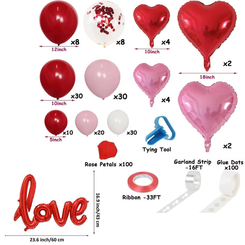 YAYB Ballon-Girlanden-Set mit Herz-Folienballons in Rot für Hochzeit, Valentinstag und Party, 154 Teile - Bild 4
