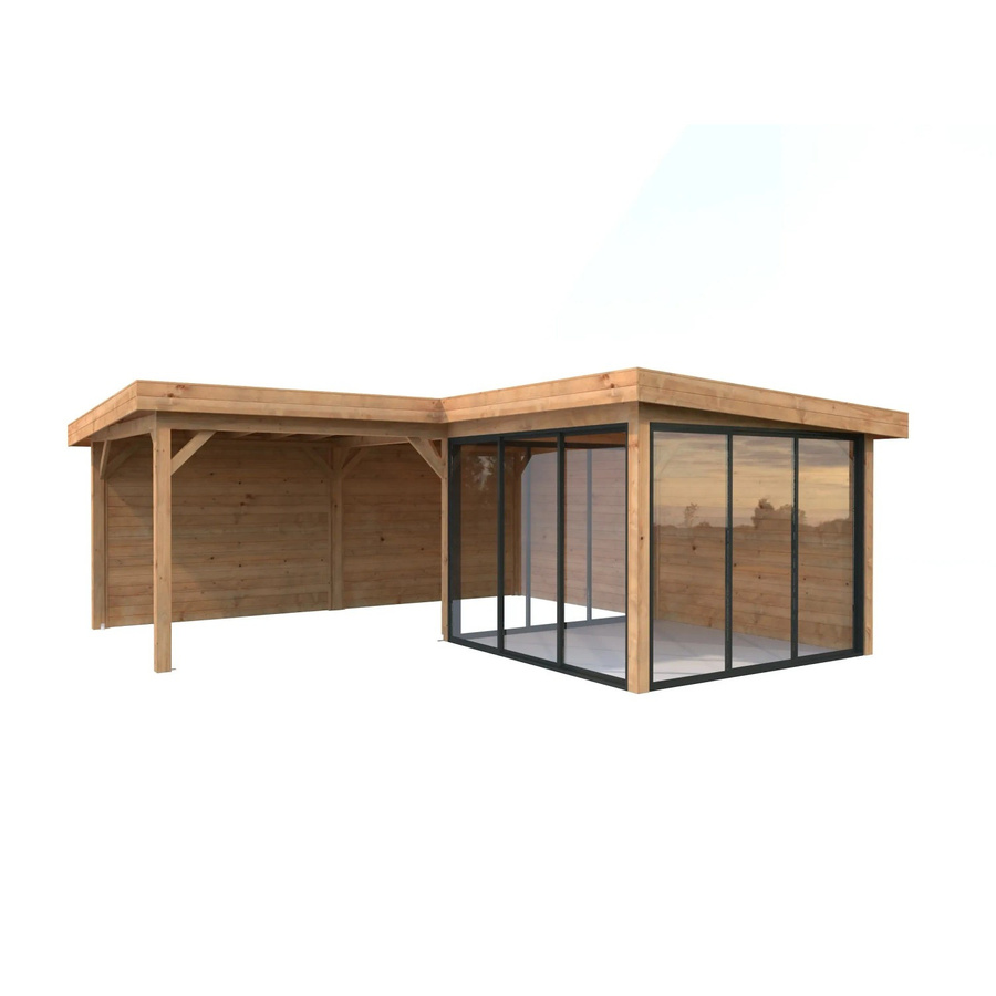 Palmako Pavillon Lenna Set 412 Slide aus Fichtenholz in Braun mit Alu-Schiebetüren und Flachdach, B/T/H: 588 x 588 x 245 cm - Bild 2