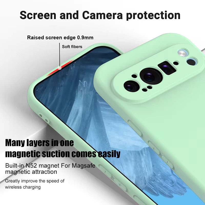 Kabellose Silikon-Schutzhülle für Google Pixel 10, 9, Pro, XL, 8, 7, 6, A/Pro in Macaron-Farben (Schwarz und Grün) - Bild 2
