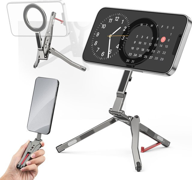 CAMOLO MG-05G Magnetisches Taschen-Handystativ mit Haken, faltbarer MagSafe-Handyhalter mit Ring für iPhone, Android und HUAWEI - Bild 1
