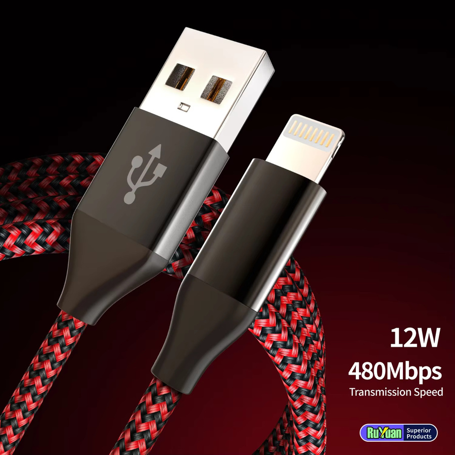 LAIHONEN USB-A zu Lightning Ladekabel 12W MFi-Zertifiziert Rot Kompatibel mit iOS und iPhone 14/13/12/11 - Bild 2