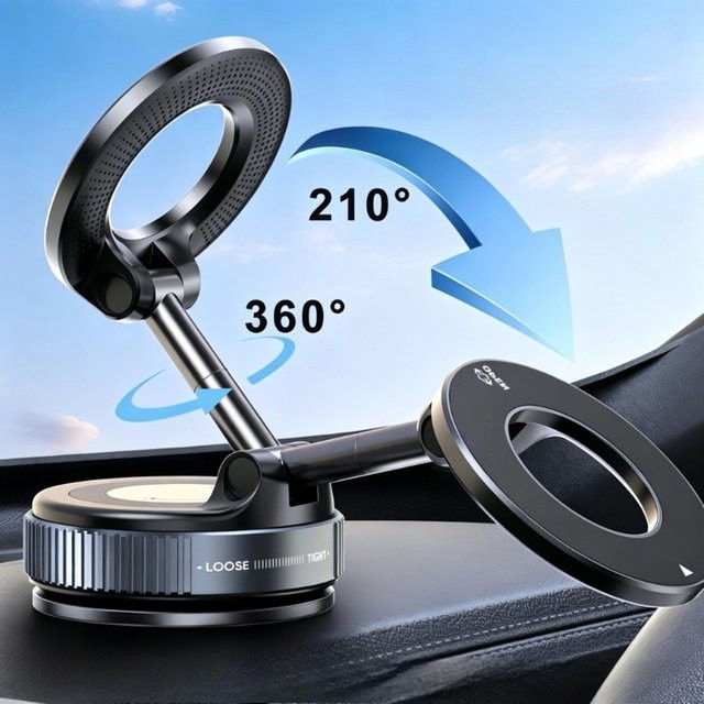 Vakuum-Magnet Autohalterung in der verbesserten Version mit Mehrwinkel-Einstellung und starkem magnetischem Saugnapf, faltbare Auto-Navigations-Telefonhalterung in Schwarz oder Weiß - Bild 1