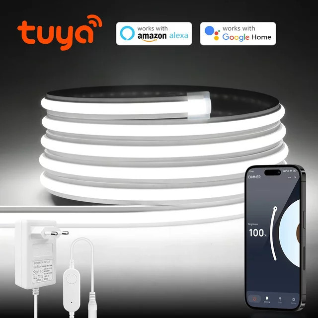 Tuya Smart COB Neon LED-Lichtstreifen in Weiß, selbstklebend und zuschneidbar, mit Silikonschlauch und Sprachsteuerung für Alexa und Google Home - Bild 1