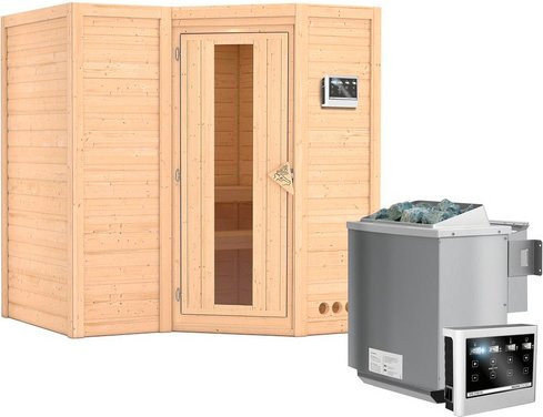 Karibu Sauna Riga 1 Bio-Kombi-Sauna für 3 Personen in Beige mit 9 kW Saunaofen und externer Steuerung - Bild 1