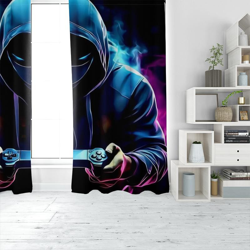 2er-Set Yiran Furniture Gamer Vorhänge aus Polyester, halbtransparent, Mehrfarbig, B: 35 cm, H: 100 cm - Bild 5