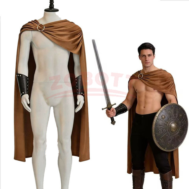 ZOBOTT Römischer Ritter Spartaner Cosplay Umhang, Kostüm Outfit, Schwarz Rot Braun, Textil - Bild 1