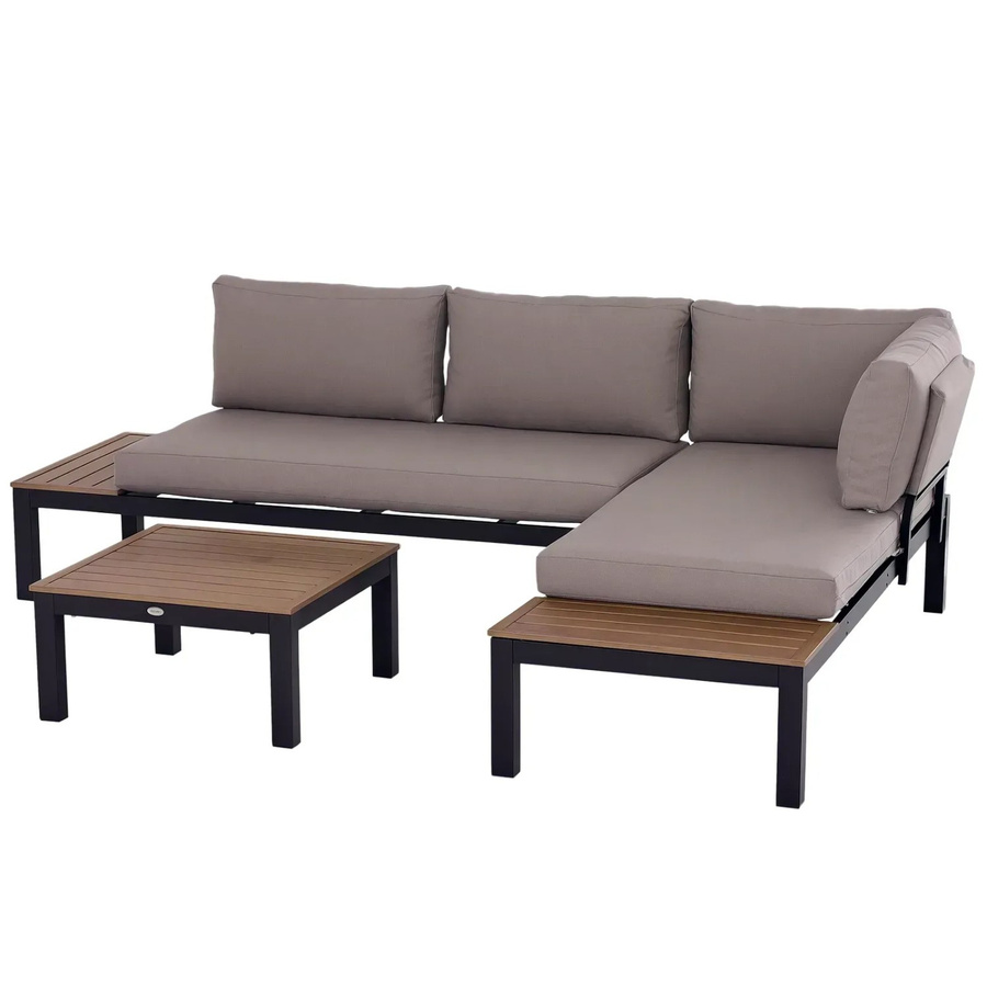 Outsunny Gartenmöbelset 3-teilig aus Aluminium in Grau mit Schaumstoff und Polyester Polstern, B/T/H: 74 x 164 x 69 cm - Bild 2