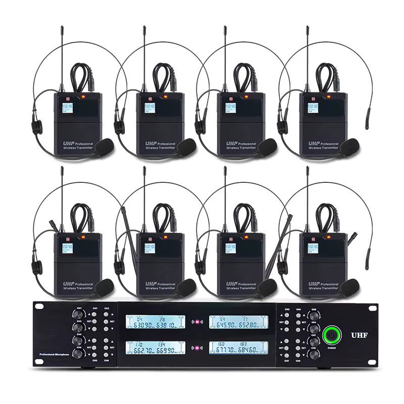 Yamnweo UK-800 Professionelles 8-Kanal UHF-Funkmikrofonsystem für Rackmontage mit 8 dynamischen Handmikrofonen in Schwarz - Bild 5