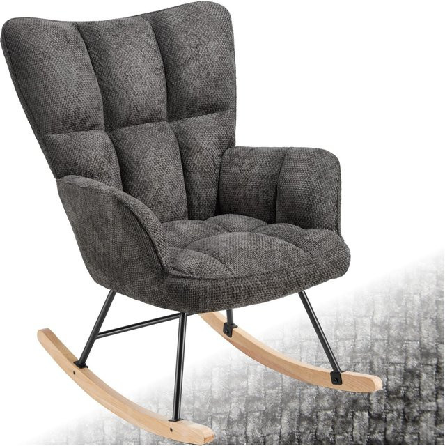 tectake Schaukelstuhl Torve, gepolstert mit Chenille-Bezug in Anthrazit, gesteppt, mit Stahlgestell, B/T/H: 68 x 96 x 97 cm - Bild 1