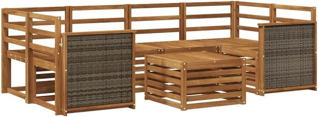 vidaXL Outdoor-Sofagarnitur aus Massivholz Akazie in Braun mit beigen Polstern, 7-teiliges Gartenmöbel-Set mit Eckelement und Couchtisch - Bild 1