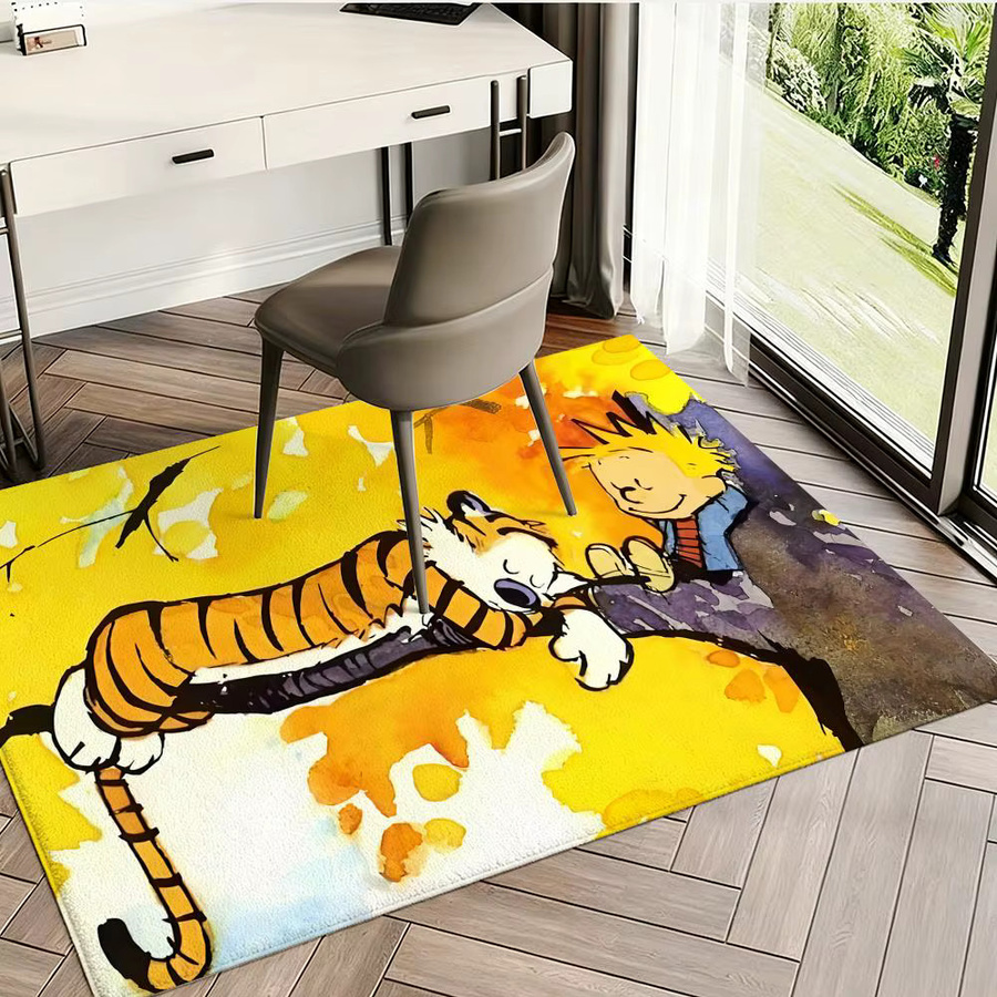 Anime Calvin und Hobbes Bodenmatte aus weichem Flanell in Schwarz, rutschfester Plüschteppich für Wohnzimmer und Innenbereich - Bild 2