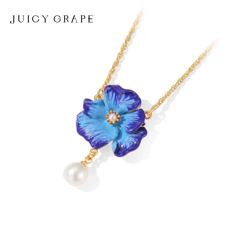 Halskette Juicy Grape, 750 Gold, Traube, blaue Blume, Damen - Bild 2
