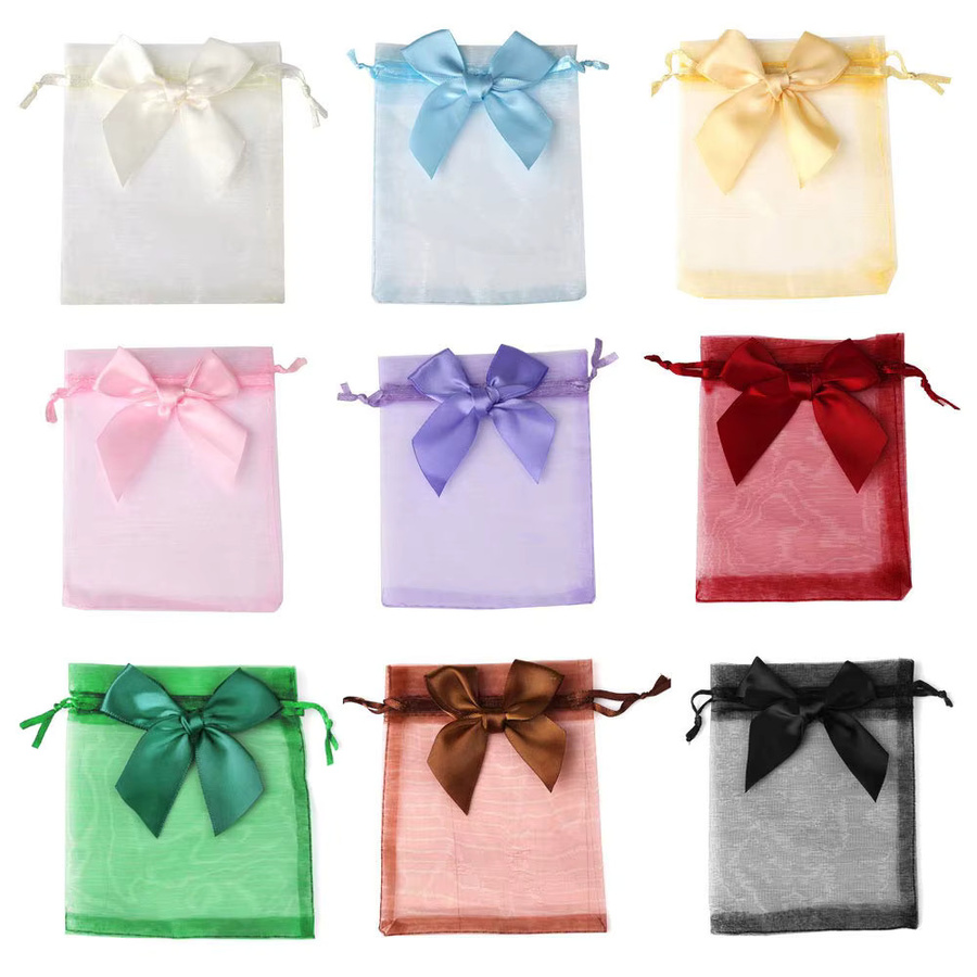 Chanfar Organza Geschenkbeutel mit Schmetterlings-Applikation, 10er Set, Weiß, B: 9 cm, H: 12 cm - Bild 2