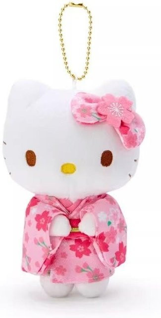 FernGlade Hello Kitty Plüschpuppen-Schlüsselanhänger japanisches Kimono-Design rosa - Bild 1