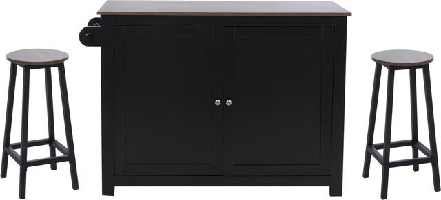 Kücheninsel MCW P61 mit 2 Sitzhockern und Staufächern in Schwarz und Dunkelbraun, B/T/H: 120 x 90 x 45 cm - Bild 1