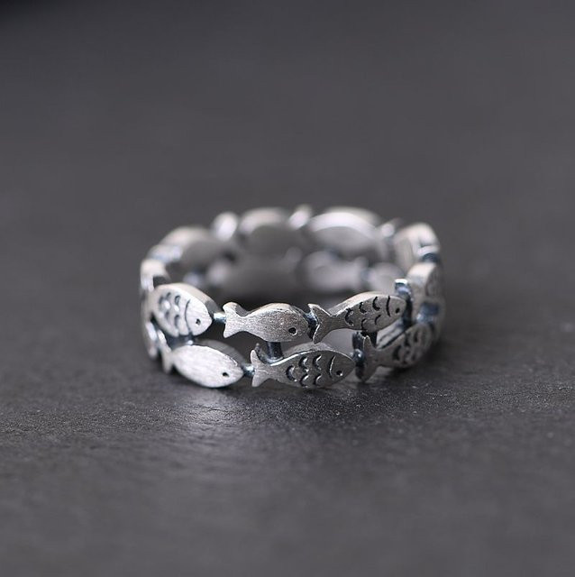 Ring 925 Silber, Doppelschichtfisch, Damen - Bild 1